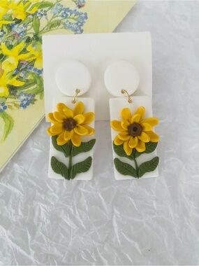 Pretty Sunflower Polymer Clay Drop Earrings